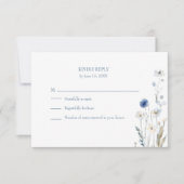 Boho Blue Watercolor Wildflowers Wedding RSVP Card (正面)