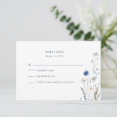 Boho Blue Watercolor Wildflowers Wedding RSVP Card (スタンド正面)