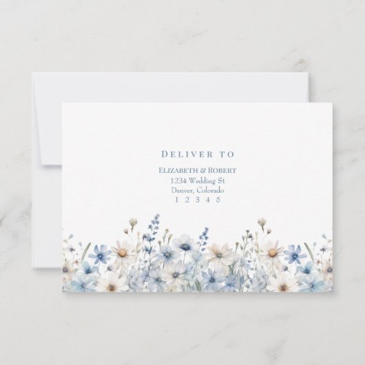 Boho Blue Watercolor Wildflowers Wedding RSVP Card (裏面)