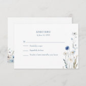 Boho Blue Watercolor Wildflowers Wedding RSVP Card (正面/裏面)