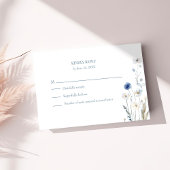 Boho Blue Watercolor Wildflowers Wedding RSVP Card