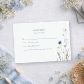 Boho Blue Watercolor Wildflowers Wedding RSVP Card