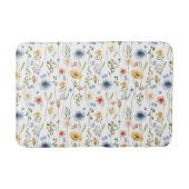Boho Blue Yellow Pink Wildflower Watercolor バスマット (正面)