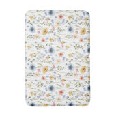 Boho Blue Yellow Pink Wildflower Watercolor バスマット (正面縦)