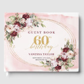 Boho Blush Burgundy Gold Roses 60th Birthday ゲストブック (正面)