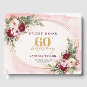 Boho Blush Burgundy Gold Roses 60th Guest Book ゲストブック (正面)