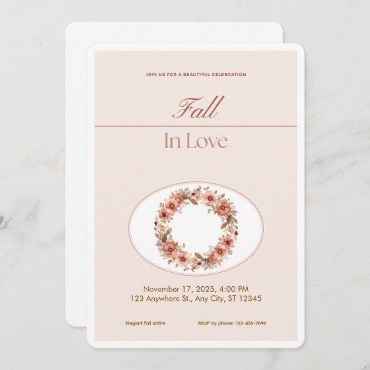 Boho Blush Fall Romance Floral Wedding Invitation 招待状 (正面/裏面)