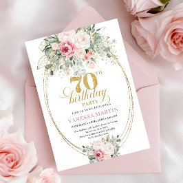 Boho Blush Floral Digital 70th Birthday Invitation 招待状