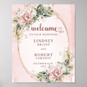 Boho Blush Floral Eucalyptus Gold Wedding Welcome ポスター (正面)