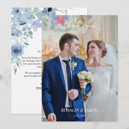 Boho Blush Floral Wedding Invitation サンキューカード (正面/裏面)