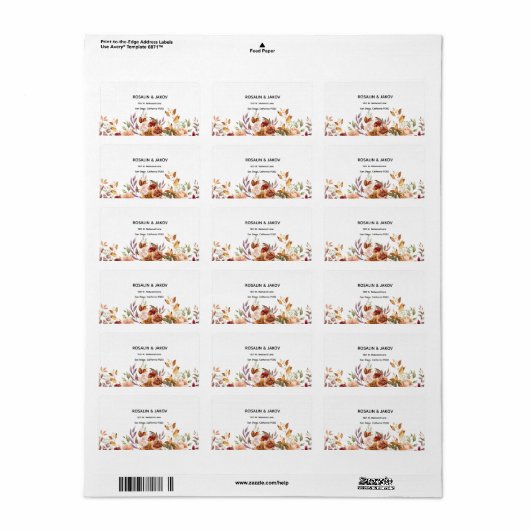 Boho Blush Floral Wedding Invitation ラベル (フルシート)