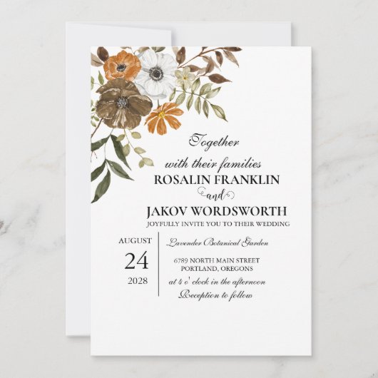 Boho Blush Floral Wedding Invitation 招待状 (正面)
