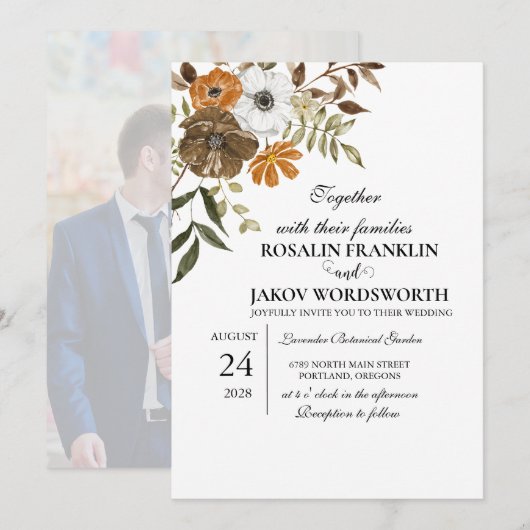 Boho Blush Floral Wedding Invitation 招待状 (正面/裏面)