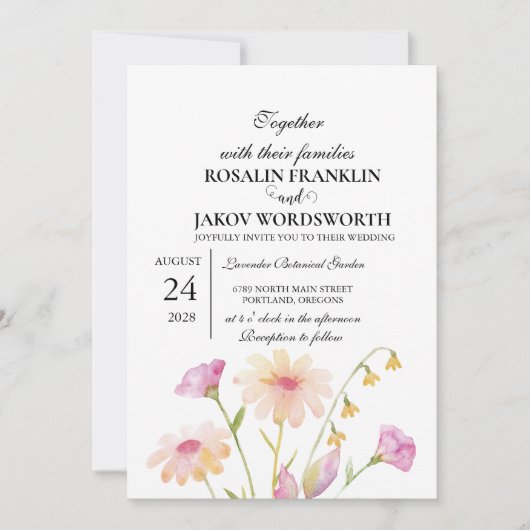Boho Blush Floral Wedding Invitation 招待状 (正面)