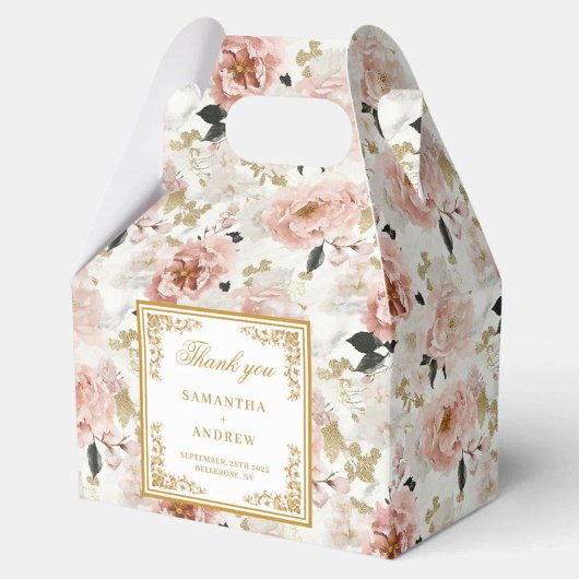 Boho blush ivory gold floral wedding favor box フェイバーボックス