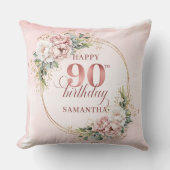 Boho Blush Pink Floral 90th Birthday Pillow クッション (正面)