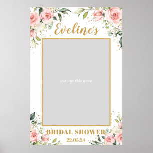 Boho blush pink floral bridal shower photo prop ポスター