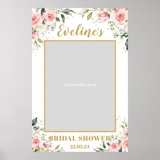 Boho blush pink floral bridal shower photo prop ポスター (正面)