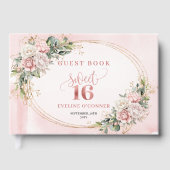 Boho Blush Pink Floral Eucalyptus Sweet Sixteen ゲストブック (正面)