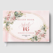 Boho Blush Pink Floral Eucalyptus Sweet Sixteen ゲストブック (正面)
