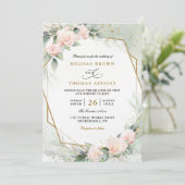 Boho Blush Pink Floral Greenery QR Code Wedding 招待状 (スタンド正面)