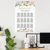 Boho blush pink floral wedding seating chart sign ポスター (ホームオフィス)