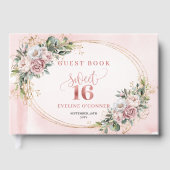 Boho Blush Pink Flowers Eucalyptus 16th Guest Book ゲストブック (正面)