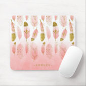 Boho Blush Pink & Gold Feathers Ombre Personalized マウスパッド (マウス)