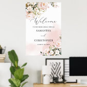 Boho blush pink gold floral wedding rehearsal sign ポスター (ホームオフィス)