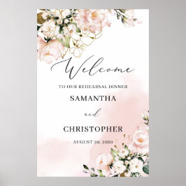 Boho blush pink gold floral wedding rehearsal sign ポスター