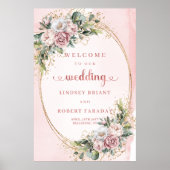 Boho Blush Pink Greenery Floral Wedding Welcome ポスター (正面)
