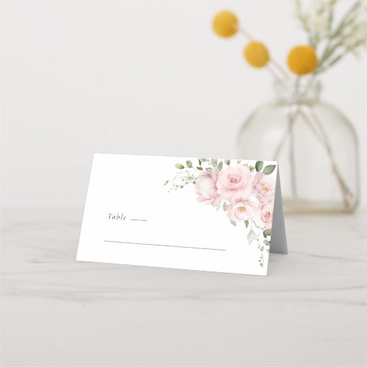 Boho Blush Pink Rose Floral Wedding Place Card プレイスカード (正面)