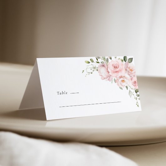 Boho Blush Pink Rose Floral Wedding Place Card プレイスカード