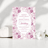 Boho Blush Pink Toile Floral Wedding Invitation  招待状