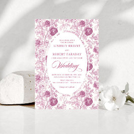 Boho Blush Pink Toile Floral Wedding Invitation  招待状