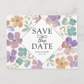 Boho Blush & Purple Wildflowers Save the Date 案内ポストカード (正面)