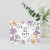 Boho Blush & Purple Wildflowers Save the Date 案内ポストカード (スタンド正面)
