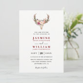 Boho Blush Red Floral Antler Skull QR Code Wedding 招待状 (スタンド正面)