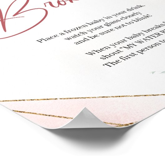 Boho blush roses eucalyptus gold My Water Broke ポスター (角)