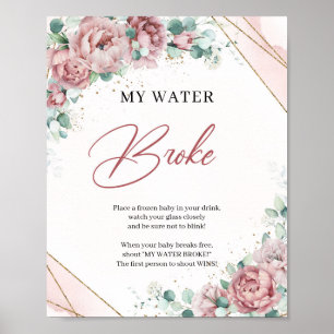 Boho blush roses eucalyptus gold My Water Broke ポスター