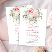 Boho Blush Roses Gold Floral Wedding Invitation 招待状