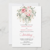 Boho Blush Roses Gold Floral Wedding Invitation 招待状 (正面)