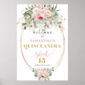Boho Blush Roses Greenery 15th Welcome Poster ポスター (正面)