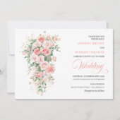 Boho Blush Roses Greenery Gold Wedding Invitation 招待状 (正面)