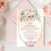 Boho Blush Roses Greenery Quinceañera Invitation 招待状