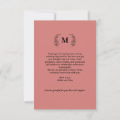 Boho Blush Terracotta Arch Photo Monogram Wedding  サンキューカード (裏面)