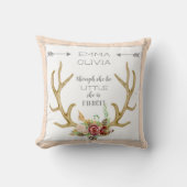 BOHO Bohemian Deer Antler Floral Baby Birth Stat クッション (正面)