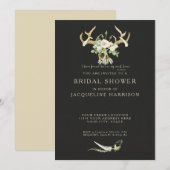 Boho Bohemian Deer Antler Floral Bridal Shower 招待状 (正面/裏面)