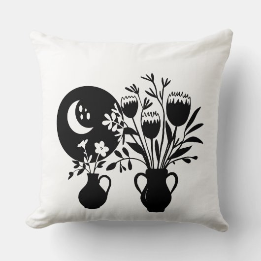 Boho bohemian floral sun moon クッション (正面)