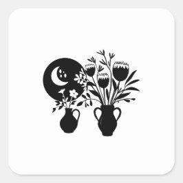 Boho bohemian floral sun moon スクエアシール